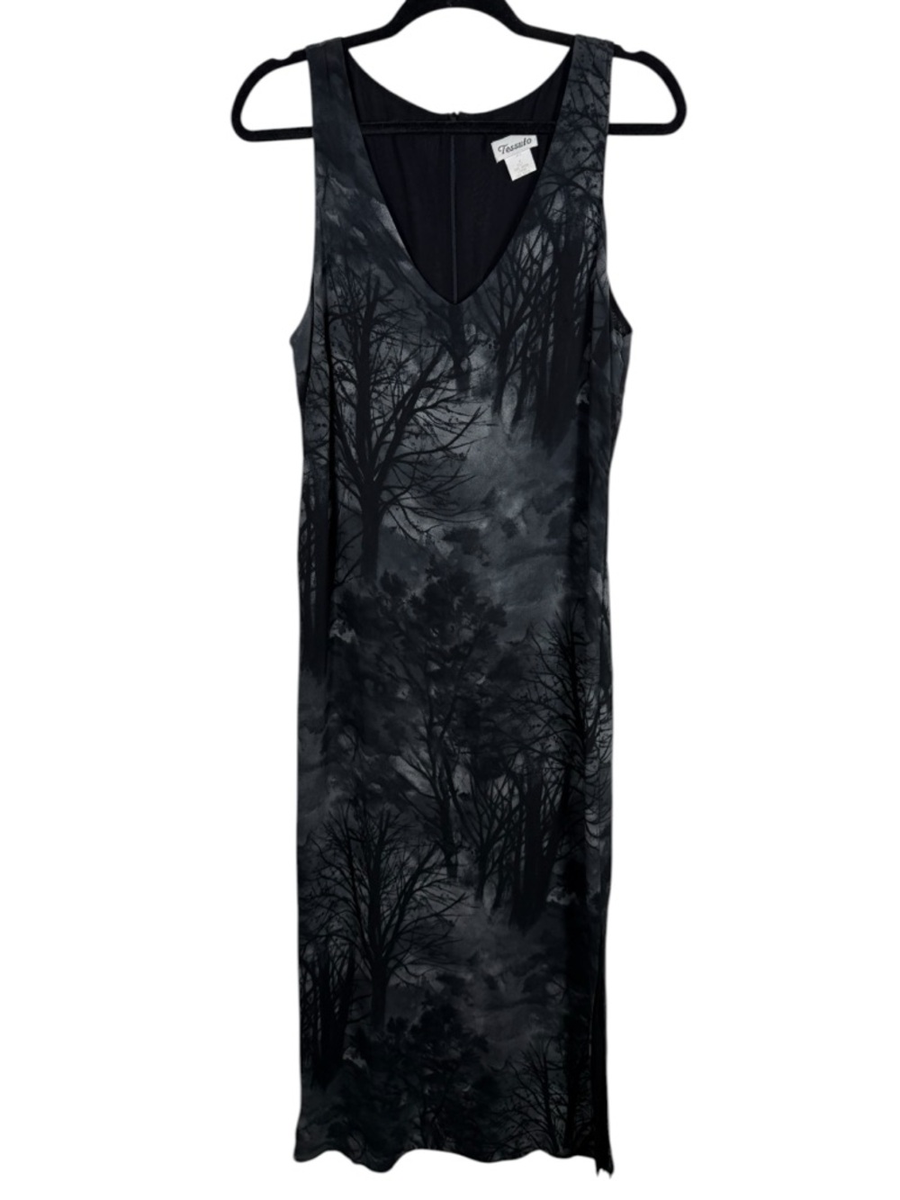 VTG Tessuto Black Forest Print Witchy Whimsygoth 90s Y2K Goth Maxi Dress Sz 8
